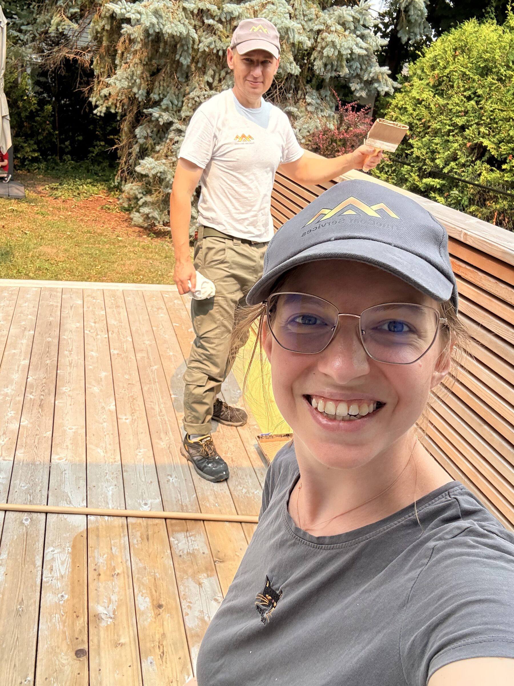 TrueCoat crew staining a residential deck in Alta Vista